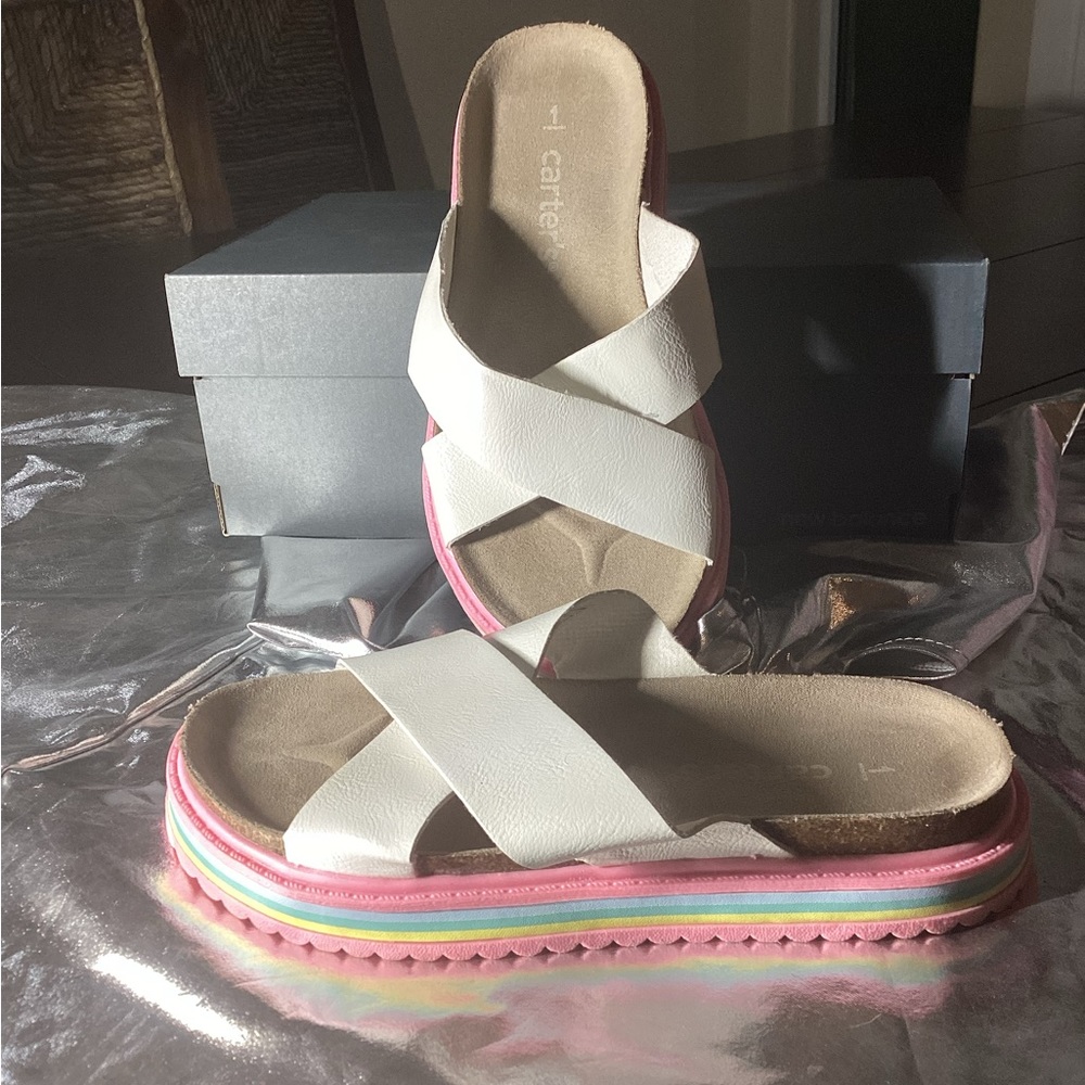 Cute white leather girls slide ons